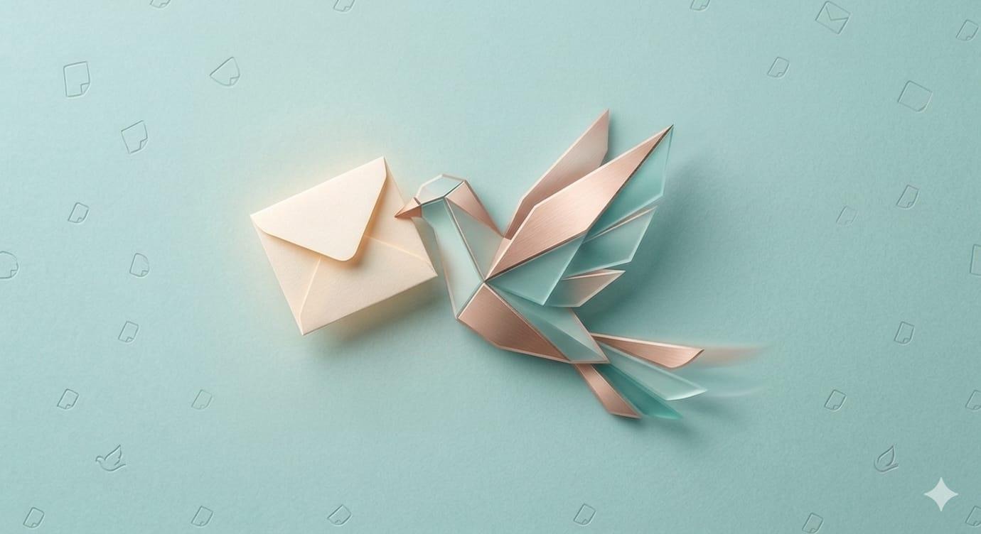 A paper dove carrying an envelope